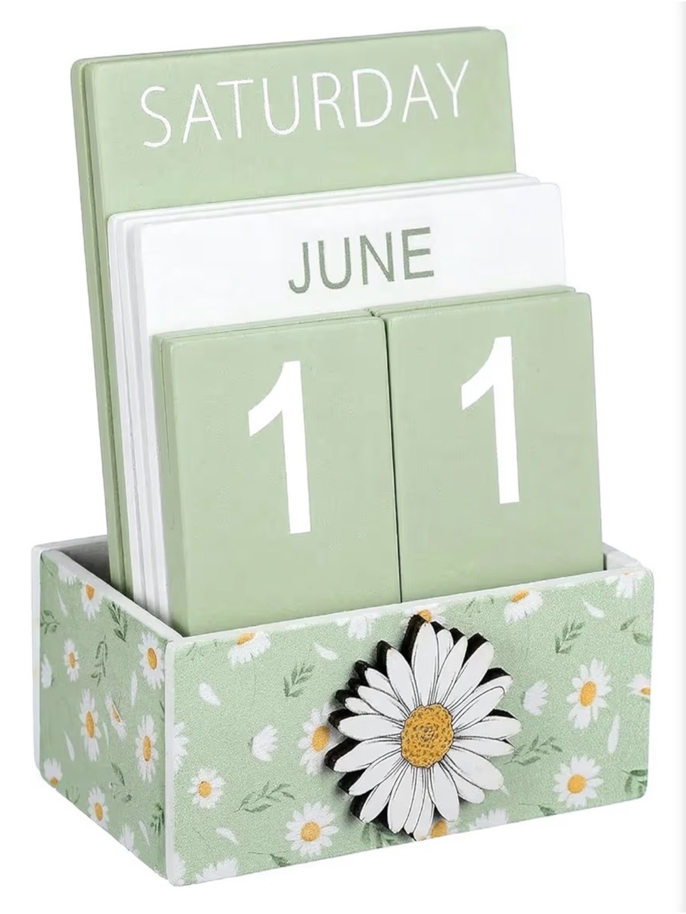 Perpetual Wooden Desk Calendar - Sage Green Daisy